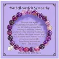 Healing purple natural stone beaded bracelet with silver heart charm and sympathy gift card - Purple Agate Heart With Heart