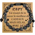 Grey zebra stone beaded bracelet for Grandpa with French PAPY sentimental message card - Black Flash Braided Pary