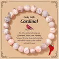 Pink zebra stone beaded bracelet with red cardinal bird charm and inspiration gift card - Pink Zebra Bird Alloy Pendant