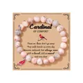 Handmade pink zebra stone beaded bracelet with red cardinal charm and sentiment card - Pink Zebra Cardinal Remembrance Stainless Steel