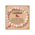 Handmade pink Zebra Jasper stone bead bracelet with red cardinal charm and card - Pink Zebra Lucky Cardinal Stainless Steel
