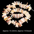 Natural irregular bamboo-shaped shell loose beads for jewelry making, 110 pieces - Side Hole Tooth Shape / 15-23mm / White