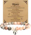 Handmade pink zebra stone beaded bracelet with heart charm and German mother gift card - Pink Zebra Heart Mama