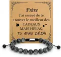 Grey patterned stone bead bracelet with a French sentimental gift card for brother - Black Flash Braided Frere