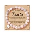 Pink zebra jasper beaded bracelet with silver heart charm and 'Tante' German gift card - Pink Zebra Aunt