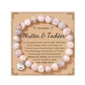 Pink zebra stone beaded bracelet with heart charm and German gift card for mother - Pink Zebra Mother Daughter