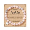 Elegant pink zebra jasper bead bracelet with silver heart charm on German daughter gift card - Pink Zebra Daughter