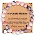 Pink zebra jasper beaded bracelet with silver heart charm and French Mother's Day gift card - Pink Zebra Maman
