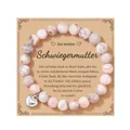 Pink zebra stone beaded bracelet with silver heart charm and German gift card for mother-in-law - Pink Zebra Mother-In-Law