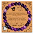 Natural purple amethyst beaded stretch bracelet with silver heart charm and card - Purple Banded Agate Stainless Steel Heart