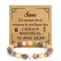 Natural stone beaded bracelet with silver heart charm and French gift card. - Strawberry Quartz Protection Sœur