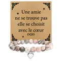 Pink zebra natural stone beaded bracelet with silver heart charm and French gift card - Pink Zebra Heart Une amie
