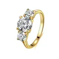 Elegante vergulde ring met drie schitterende ronde zirkonia steentjes voor vrouwen. - Maat 6 / Goud