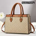Large capacity women's commuter tote bag featuring the Oumifei logo and patterns - 29*12*22cm / Apricot With Yellow