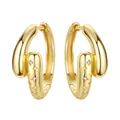Detail view of 18K gold plated hoop earrings with star-set cubic zirconia stones. - Voluminous Zirconia Starry Hoop Earrings
