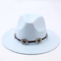 Sombrero fedora de fieltro azul claro vintage con banda decorativa de flores de metal - M (56-58cm) / Azul cielo