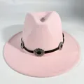 Sombrero Fedora clásico de fieltro de lana rosa claro con banda plateada vintage - M (56-58cm) / Rosa