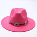 Vibrant pink felt fedora hat featuring a decorative leather band with silver conchos - M (56-58cm) / Rose Red