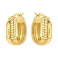 Close-up of gold-plated chunky hoop earrings with textured croissant rope design - Chunky Twisted Rectangle Hoop Earrings