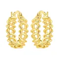 Close-up view of 18K gold plated hoop earrings with intricate woven wire design - Basic Hollow Woven Hoop Earrings Gold