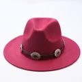 Classic vintage magenta felt fedora hat with concho leather band for men and women - M (56-58cm) / Burgundy