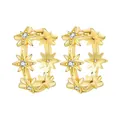 Detailed macro view of 18K gold plated eight-pointed star hoop earrings with stones - Eight-Pointed Star Zirconia Inlaid Hoop Earrings