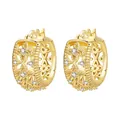 Detail of 18K gold plated hoop earrings featuring iris flower and star zircon stones - Vintage Pattern Fleur-de-lis Hoop Earrings Gold