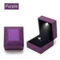 Purple matte LED light ring box with velvet interior for jewelry display - Ring Box (Hidden Hinge) / Purple