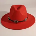 Red retro felt fedora featuring silver decorative metal conchos on a dark band detail - M (56-58cm) / Red