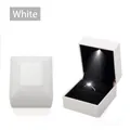 Premium white LED lighted jewelry ring box display with soft black velvet interior - Ring Box (Hidden Hinge) / White