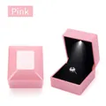 Premium pink LED light jewelry ring box packaging with soft black velvet lining - Ring Box (Hidden Hinge) / Pink