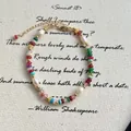 Elegant handmade colorful natural stone beaded necklace with pearls and gold accents - Multicolor Natural Stone Artificial Pearl Bracelet Style