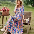 Elegant floral cotton silk midi dress with mid-sleeves, perfect for summer beach vacations - XL / Tops / Style 1