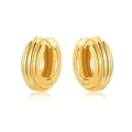 High-quality detailed view of 18K gold plated ribbed hoop earrings with vintage texture - Multi-Row Round Tube Hoop Earrings