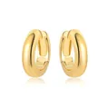Detailed view of polished 18K gold plated thick hoop earrings with hinge closure - Textured Versatile Basic Hoop Earrings