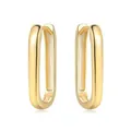 Macro view of 18K gold-plated U-shaped hoop earrings with a shiny high-polished finish - Minimalist Plain U-Shaped Hoop Earrings Gold
