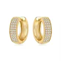 Detailed macro view of 18K gold plated hoop earrings with three-row pavé cubic zirconia - Shining Zirconia Pave Hoop Earrings Gold