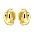 Detail view of high-quality 18K gold plated chunky twisted hoop earrings for women - Textured Woven Abstract Hoop Earrings