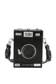 Unique vintage camera-shaped crossbody box bag with premium black textured finish - Black