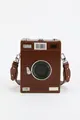 Vintage brown camera shaped box bag crossbody shoulder purse with adjustable strap - Brown