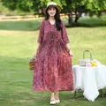 Elegant floral print cotton silk midi dress with mid-sleeves for summer beach wear - XL / Dresses / Pattern 15