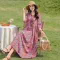 Elegant colorful printed cotton silk dress with half sleeves for summer beach vacation - XL / Bottoms / 17# Multicolor Abstract Print