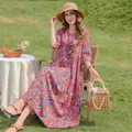 Elegant colorful printed cotton silk dress with half sleeves for summer beach vacation - XL / Dresses / Pattern 17