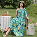 Elegant summer cotton silk midi dress with vibrant pebble print and half sleeves - XL / Bottoms / 20# Pebble Geometric Print