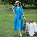 Elegant bright blue cotton silk half-sleeve tiered casual beach dress for women - XL (Recommended 45-57.5kg) / Tops / Emerald Blue