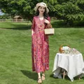 Elegant pink floral cotton silk maxi dress for summer beach and casual vacations - XL / Tops / Pink Floral (32#)