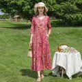 Elegant pink floral cotton silk maxi dress for summer beach and casual vacations - XL / Dresses / 32# Pink Floral A-Line Style