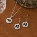 Conjunto de joyas de ancla de acero inoxidable plateado con diamantes de imitación - Estilo Ancla (80009) / Juego de Pendientes + Colgante