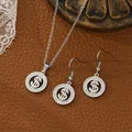 Silver titanium steel dollar sign necklace and earrings jewelry set with rhinestones - Dollar Sign Style (80020) / Earrings + Pendant Set