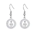 Elegantes pendientes colgantes con diseño de clave de sol plateada y brillantes strass - Estilo Nota Musical (80014) / Pendientes